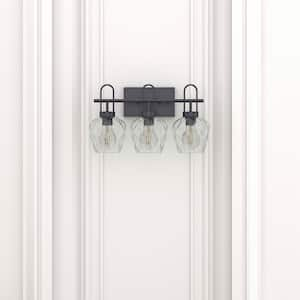 Austin 18.1 in. W 3-Light Matte Black Modern Wall Sconce with Hanging Bell Clear Glass Shade