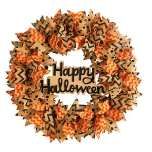 30 in. Orange Burlap Ribbon Halloween Wreath