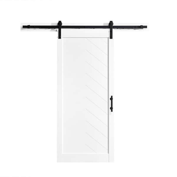 OVE Decors Cooper 36 in. x 84 in. Sliding Barn Door in Textured White Wood with U-Shape Soft Close Hardware Kit