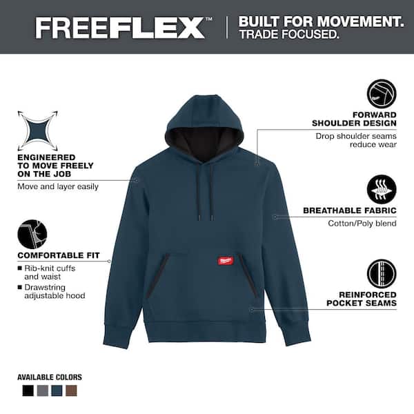 Men's 2X-Large Blue Midweight Cotton/Polyester Long-Sleeve Pullover Hoodie