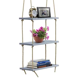 16.50 in. D x 7.87 in W x 38 in. H Grey Rustic Wood Decorative Floating Display Shelves with Jute Ropes