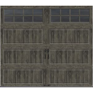 Gallery Steel Long Panel 9 ft x 7 ft Insulated 18.4 R-Value Wood Look Slate Garage Door with SQ24 Windows