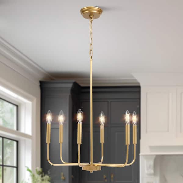 LNC Modern Farmhouse 6-Light Gold Chandelier Classic Candlestick Island Light for Living Room and Kitchen Island