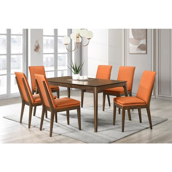 NEW CLASSIC HOME FURNISHINGS New Classic Furniture Maggie 7-Piece Rectangular Terracotta/Walnut Wood Top Dining Table Set (Seats 6)