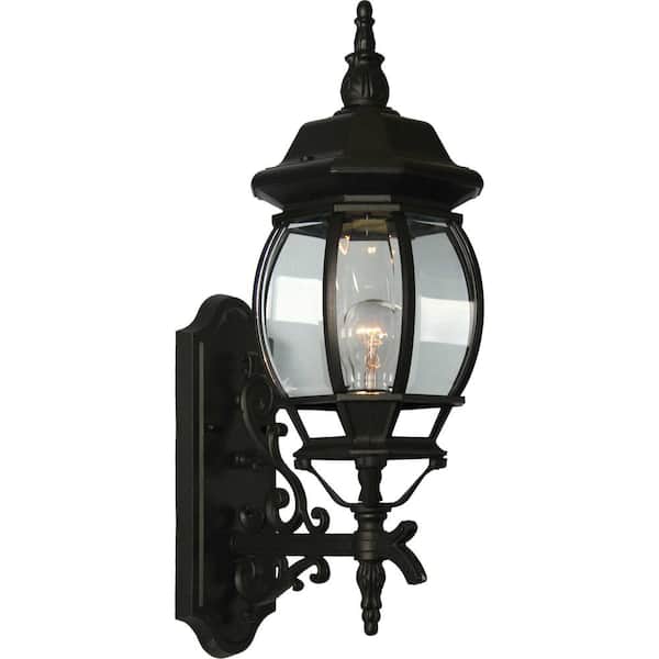 Volume Lighting Black Hardwired Outdoor Coach Light Sconce with Clear Beveled Glass Shade