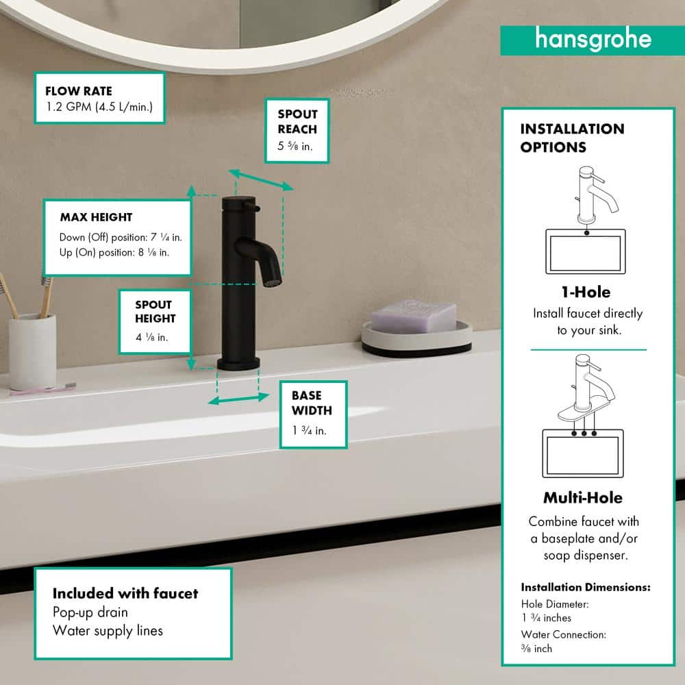 Matte Black Brass Single-Hole Bathroom Faucet with Pop-Up Drain
