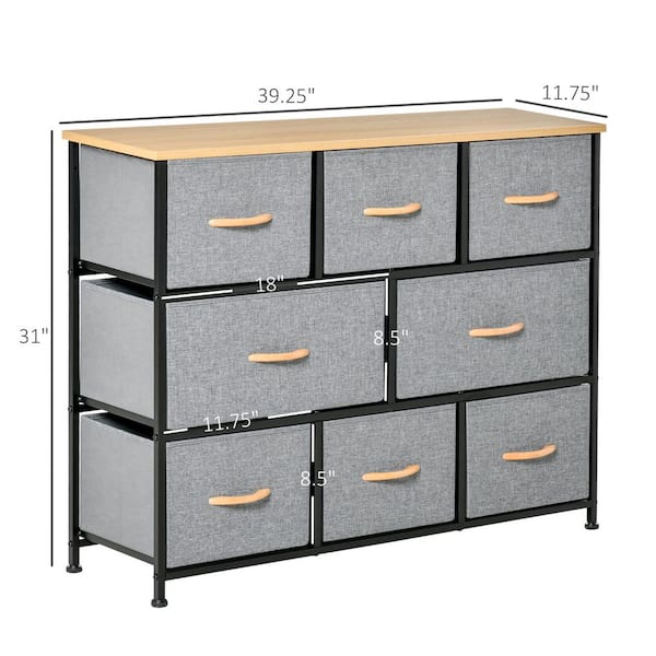 HOMCOM Dresser Storage Drawers, 6 Drawer Dresser, Chest of Drawers with Steel Frame for Bedroom, Living Room, Grey