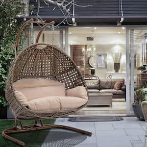 2-People Outdoor Leisure Swing Chair with Beige Cushion