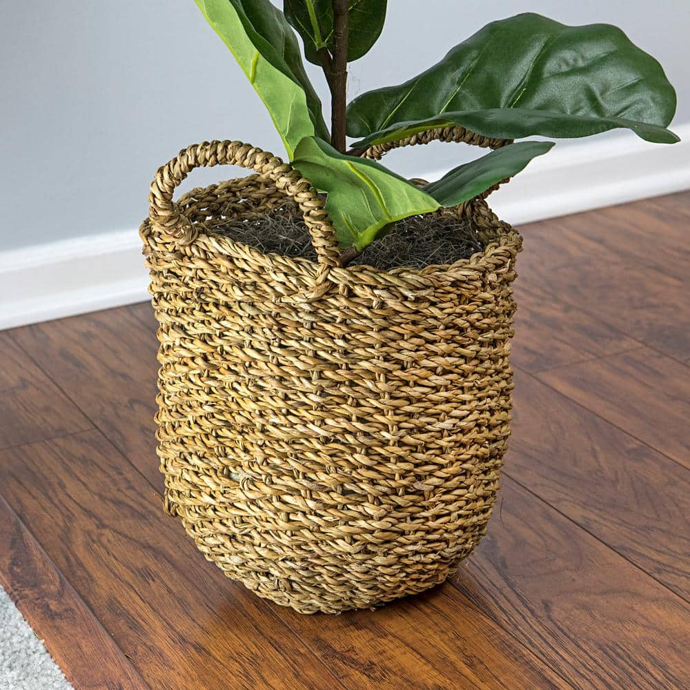 36" Green Faux Fiddle Leaf Fig Plant in Woven Basket