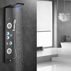 LED Rainfall Waterfall Shower Head Rain Massage System with Body Jets Bathroom Shower Panel Tower System, Matte Black