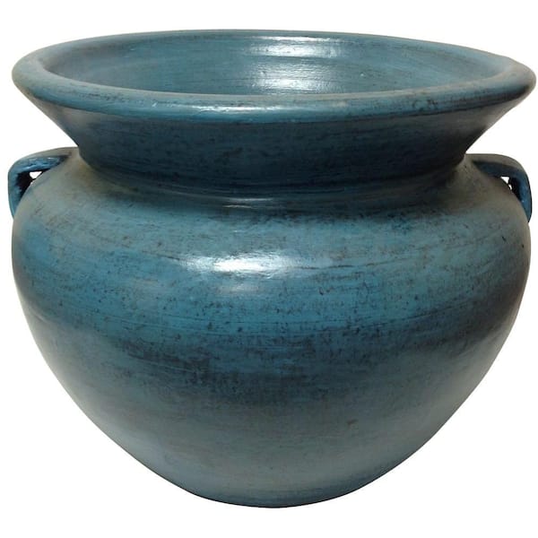Unbranded 14 in. Wide Ocean Blue Clay Smooth Handle Pot