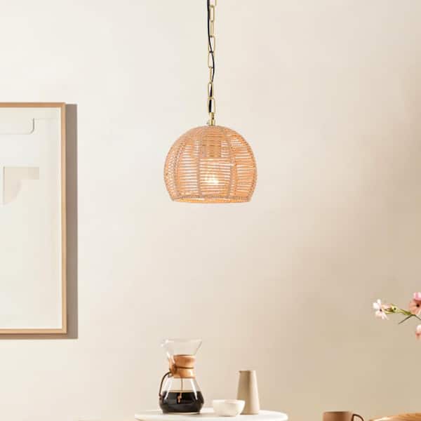 Collision 1-light Wood/Gold Island Swag Pendant with Rope Weaving Shade