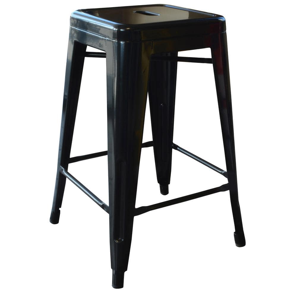 Black 24" Backless Metal Stackable Bar Stools, Set of 4