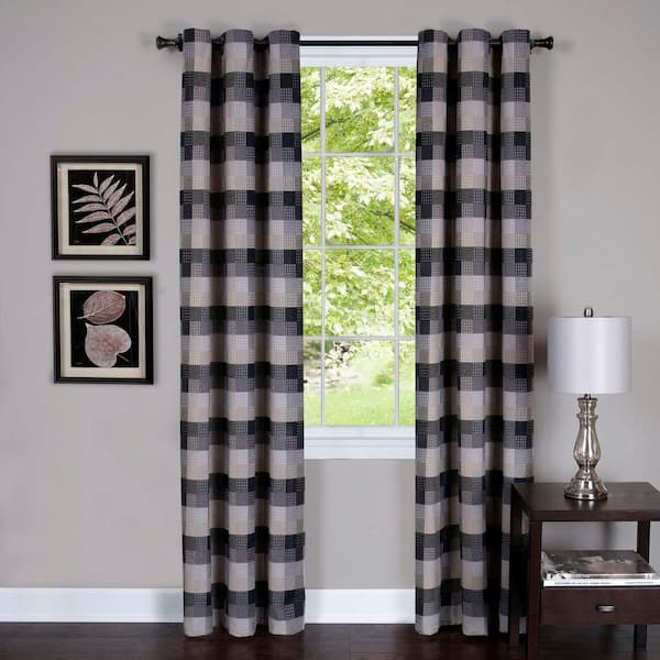 ACHIM Harvard Black Window Curtain Panel w/6 Grommets - 42 in. W x 84 in. L