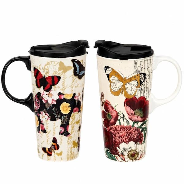 17 oz Ceramic Travel Coffee Mug with Sealed Lid, Dishwasher and Microwave Safe, Gift Box Included, 2 Pack