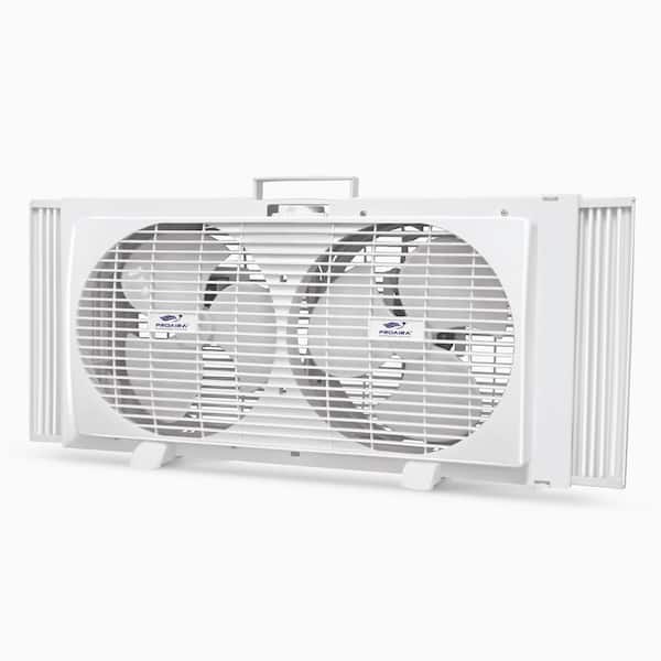 9 in Reversible Twin Window Fan in White with 2 Speed Control