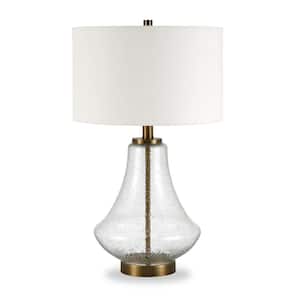 23 in. White Coastal Integrated LED Bedside Table Lamp with White Fabric Shade