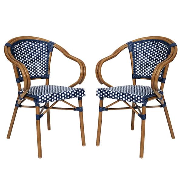 TAYLOR + LOGAN Brown Aluminum Outdoor Dining Chair in White Set of 2