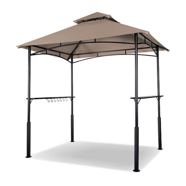 8 ft. x 5 ft. Khaki Iron Frame Grill Gazebo with Hook