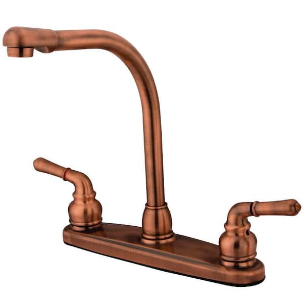 Kingston Brass Magellan 2-Handle Deck Mount Centerset Kitchen Faucets in Antique Copper