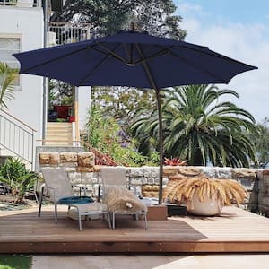 12 ft. L Outdoor Aluminum Curvy Cantilever Offset Hanging Patio Umbrella with Sandbag Base and Cover in Navy