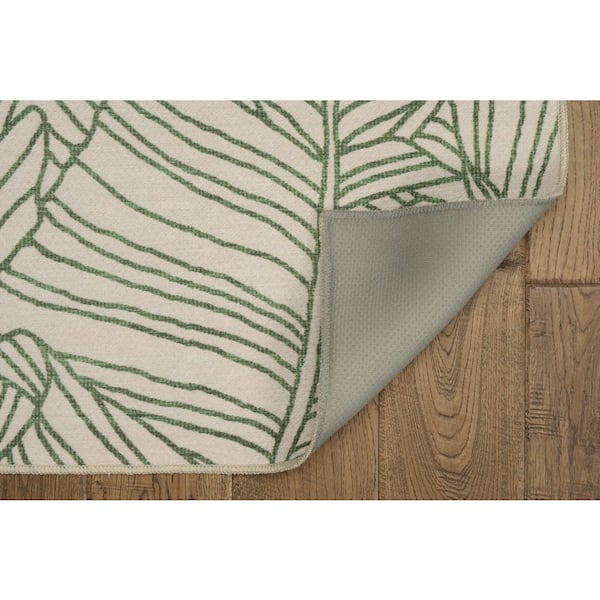 Larig Ivory and Green 3 ft. W x 5 ft. L Washable Polyester Indoor/Outdoor Area Rug