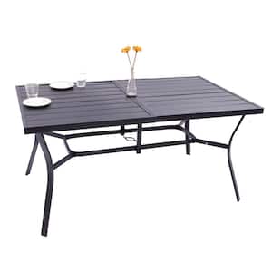 59 in. x 38 in. x 28 in. Rectangle Patio Dining Table with 1.57 in. Dia Umbrella Hole for Up to 6-People-Metal
