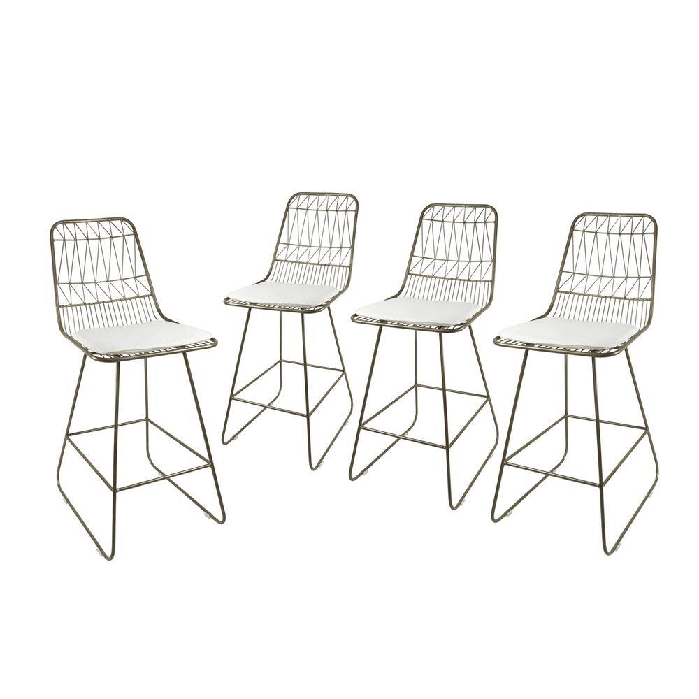 Niez 42 in. Light Brass Outdoor Patio Bar Stool with Ivory Cushions (Set of 4) price history on PriceWatchPro