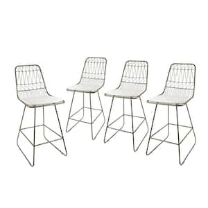 Niez 42 in. Light Brass Bar Stool with Ivory Cushions (Set of 4)