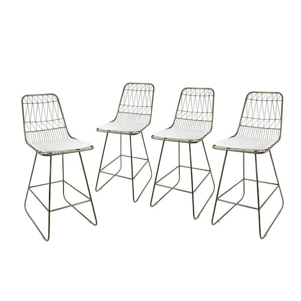 Noble House Niez 42 in. Light Brass Bar Stool with Ivory Cushions (Set of 4)
