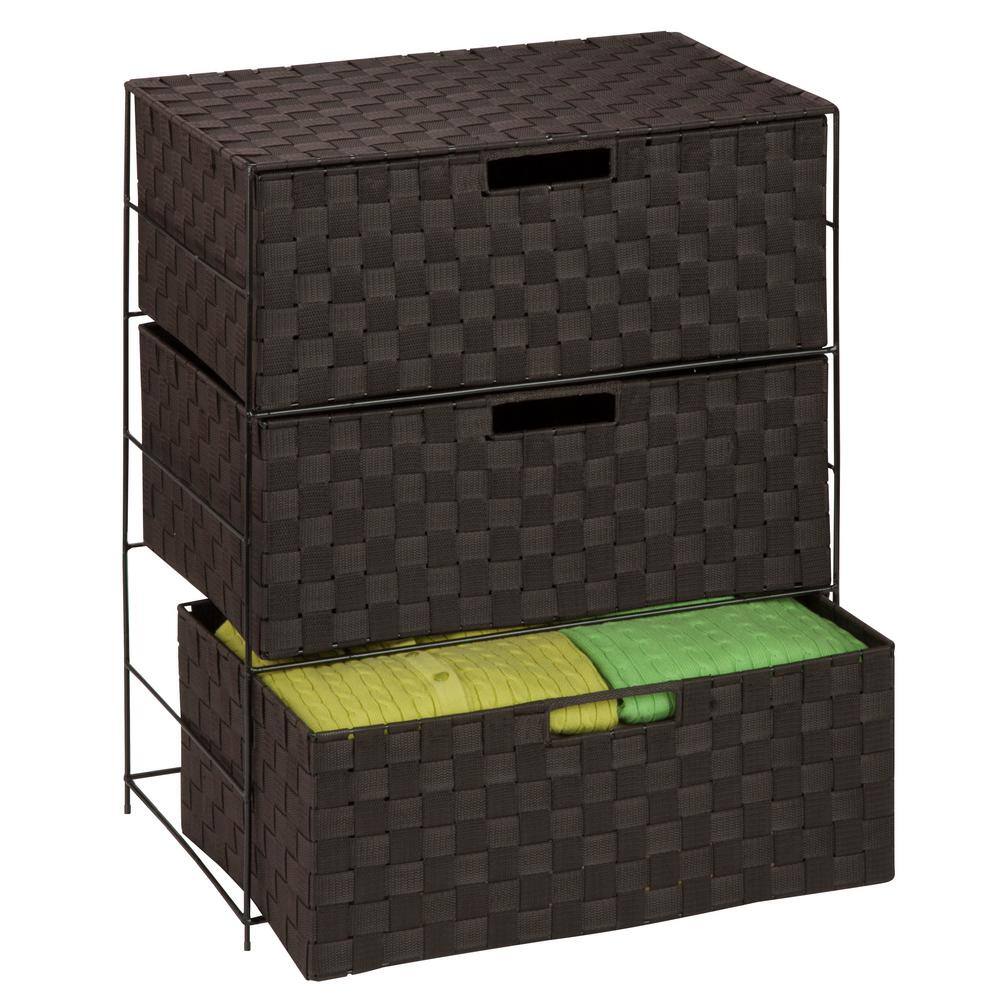 Espresso Brown 3-Drawer Woven Fabric Storage Chest