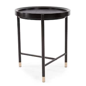 18 in. Diameter x 20 in. h Soho Black and Gold Round Wood Top Side Table