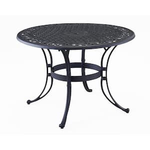 Sanibel 42 in. Swivel Black 5-Piece Cast Aluminum Round Outdoor Dining Set with Coral Cushions