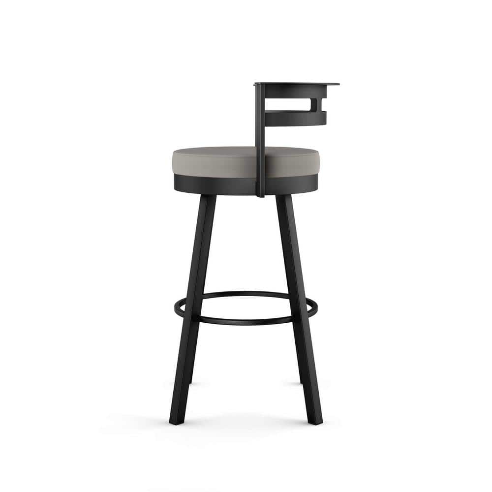Taupe Grey Faux Leather Swivel Counter Stool with Black Metal Frame