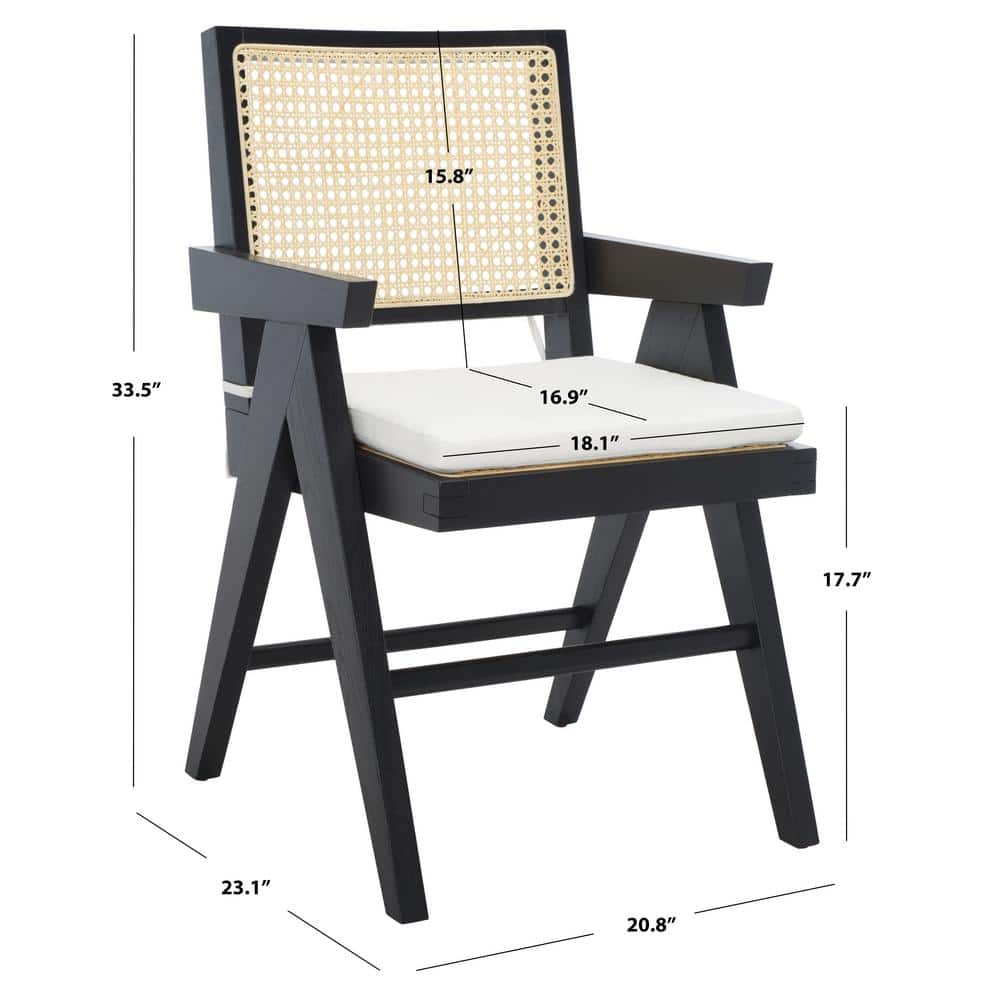 Colette Contemporary Black and Natural Ash Wood Rattan Dining Armchair