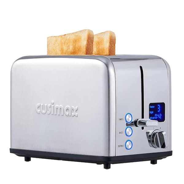 JEREMY CASS 2-Slice Silver Stainless Steel Wide Slot Toaster with 6 Browning Settings, Large LED Display