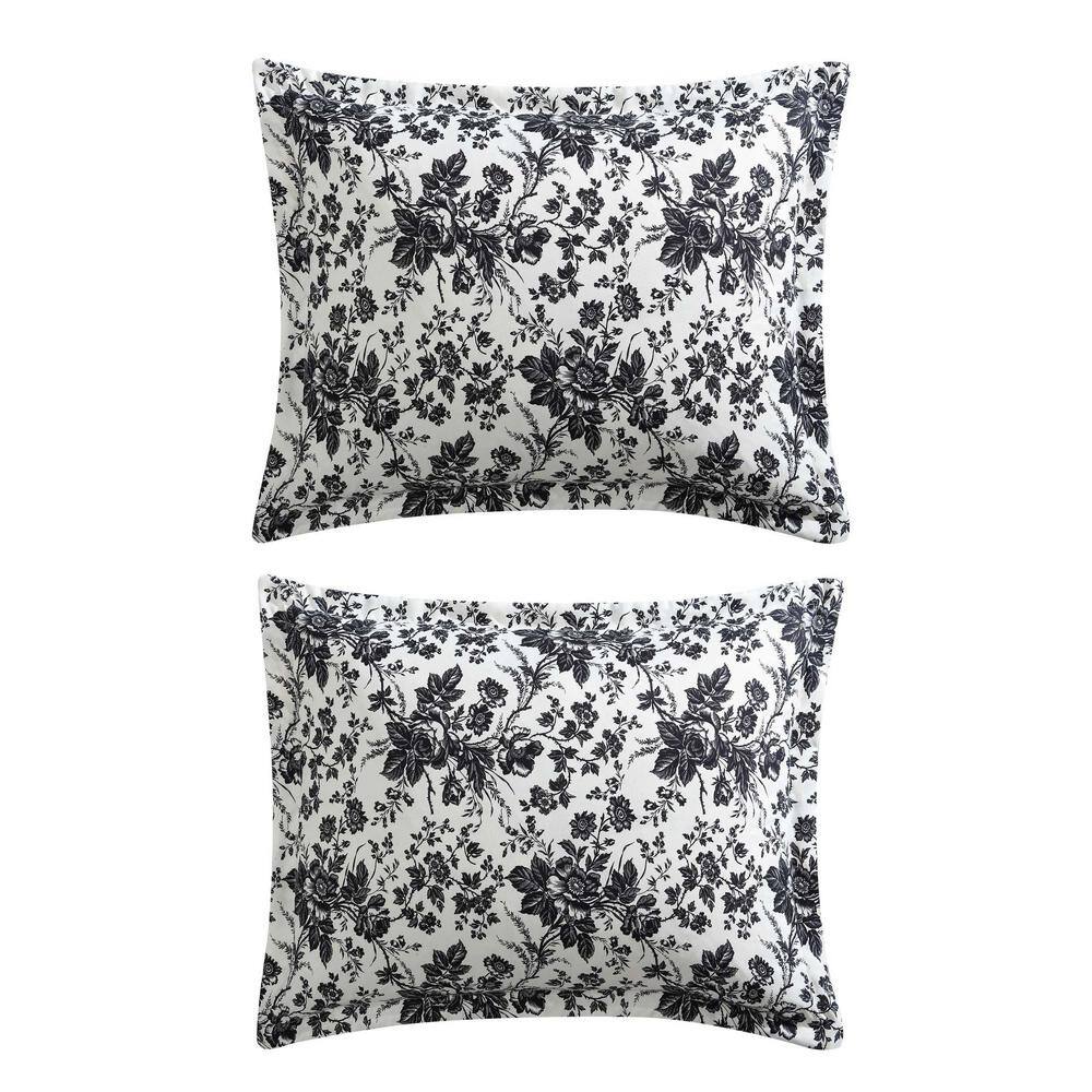 King Black and White Floral Polyester Duvet Cover Set