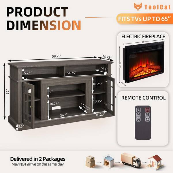 ToolCat 58.25 in. Freestanding Electric Fireplace TV Stand with 23