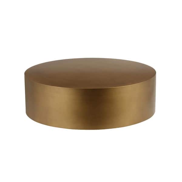 Benjara Rano 39.5 in. Brass Round Iron Metal Coffee Table with Drum