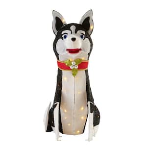 3 ft 80-Light Adorable Dogs LED Husky Yard Sculpture