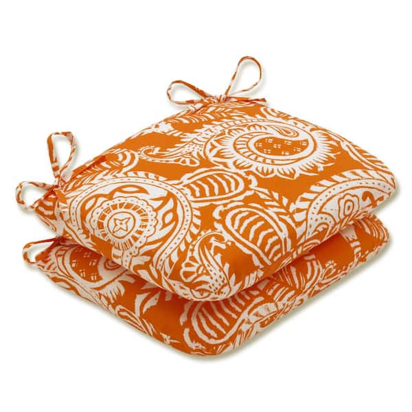 Pillow Perfect Paisley 18.5 in. x 15.5 in., 2-Piece Outdoor Dining Chair Cushion Orange/Ivory Addie