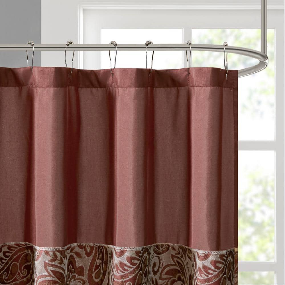 Burgundy Paisley Jacquard Shower Curtain with Solid Panel