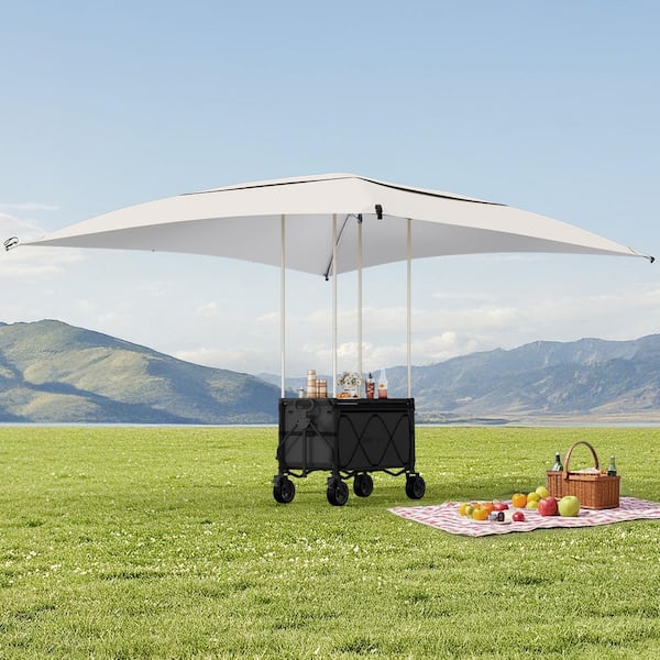 8.5 ft. x 9.5 ft. Steel Garden Cart 150 L Folding Fabric Wagon Cart with Removable Oversized Canopy in Black