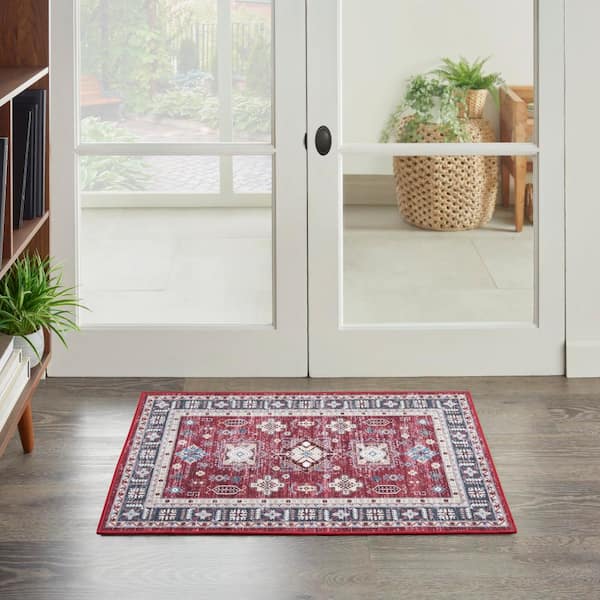 Fulton Red doormat 2 ft. x 3 ft. Medallion Traditional Area Rug