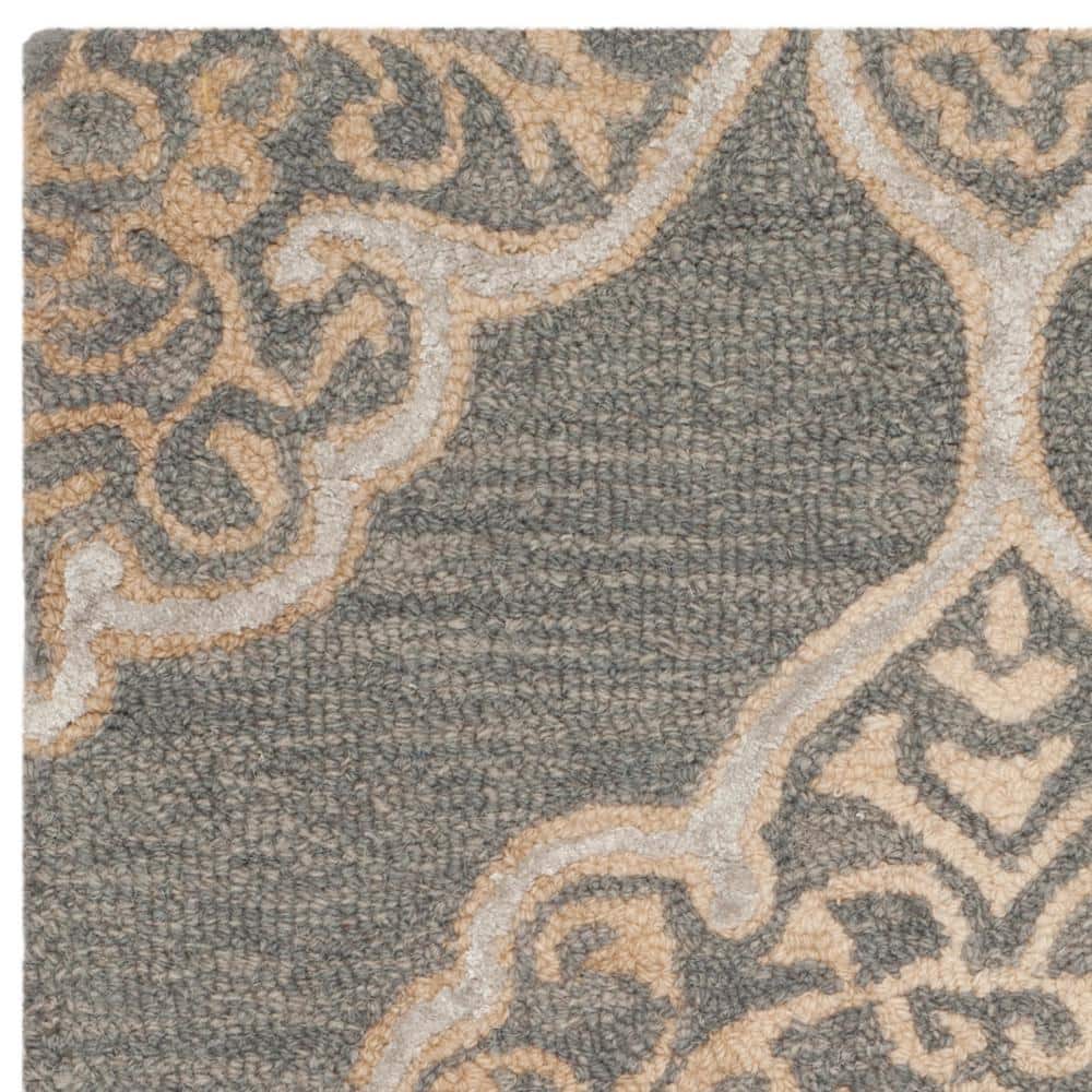Hand-Tufted Slate & Beige Floral Wool-Silk Rectangular Rug