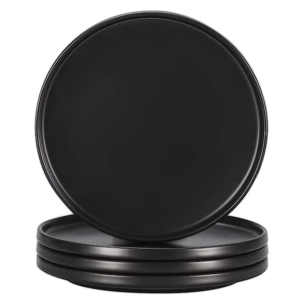 Matte Black 8 Inch Stoneware Ceramic Salad and Dessert Plates Set of 4 for Kitchen Dining Salad Dessert Plate
