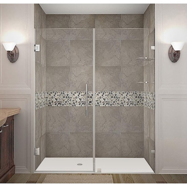 Aston Nautis GS 64 in. x 72 in. Completely Frameless Hinged Shower Door with Glass Shelves in Stainless Steel