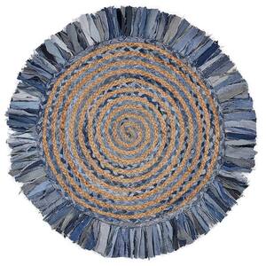 Amelia Casual Denim Blue 3 ft. 6 in. Round Swirl Fringed Braided Organic Jute Area Rug