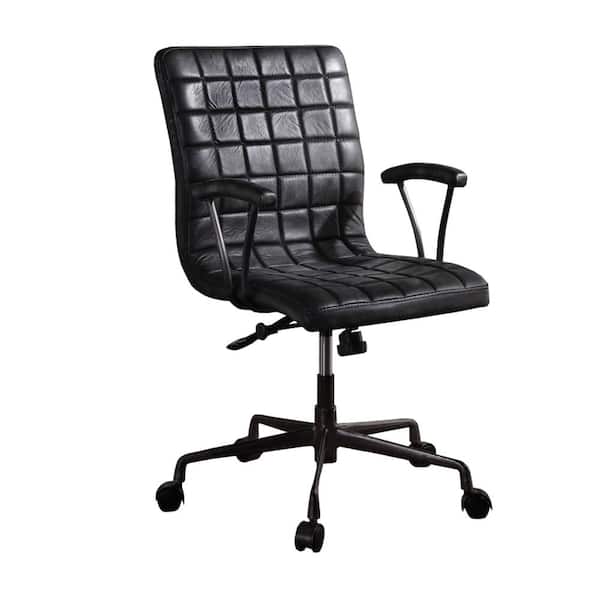Benjara Black and Gray Metal Framed Leatherette Office Chair with Padded Armrests and Adjustable Height