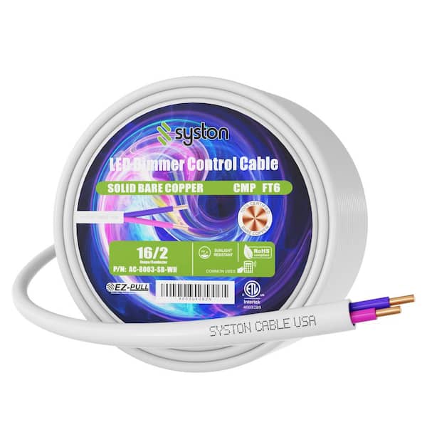 500 ft. 16/2 White CMP Solid Bare Copper Unshielded LED Lighting Dimmer Control and Ballast Connection Wire